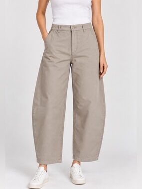 & Other Stories Barrel Leg Cotton Twill Trousers Taupe Size 2